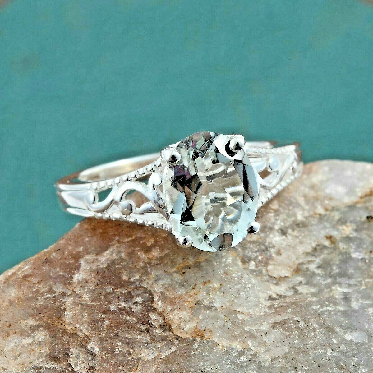 Natural Green Amethyst Ring in Sterling Silver (Size 9.0) 1.65 ctw