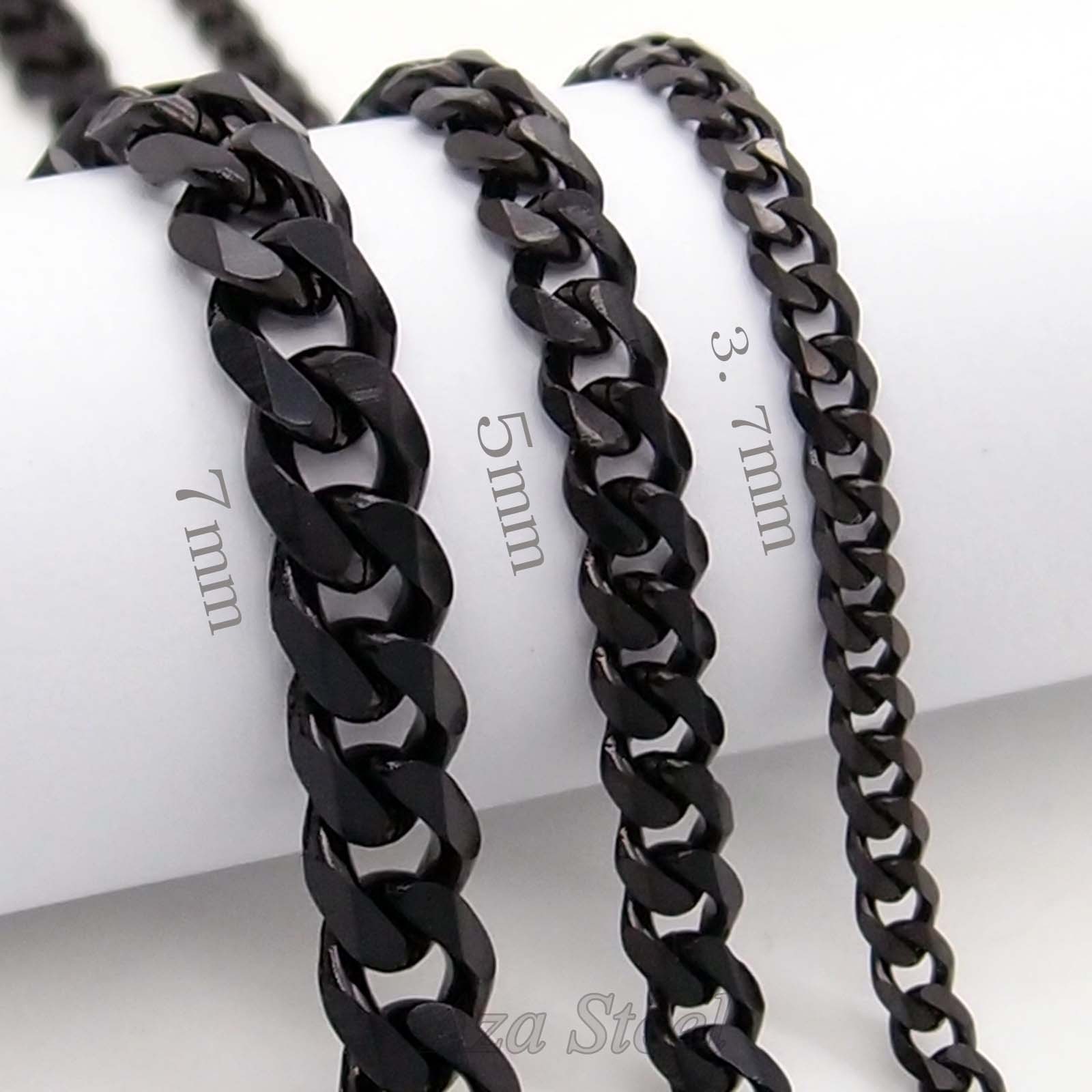 Men’s Boy’s 18″~36″ Black 3.7MM 5MM 7MM 316L Stainless Steel Curb Chain Necklace