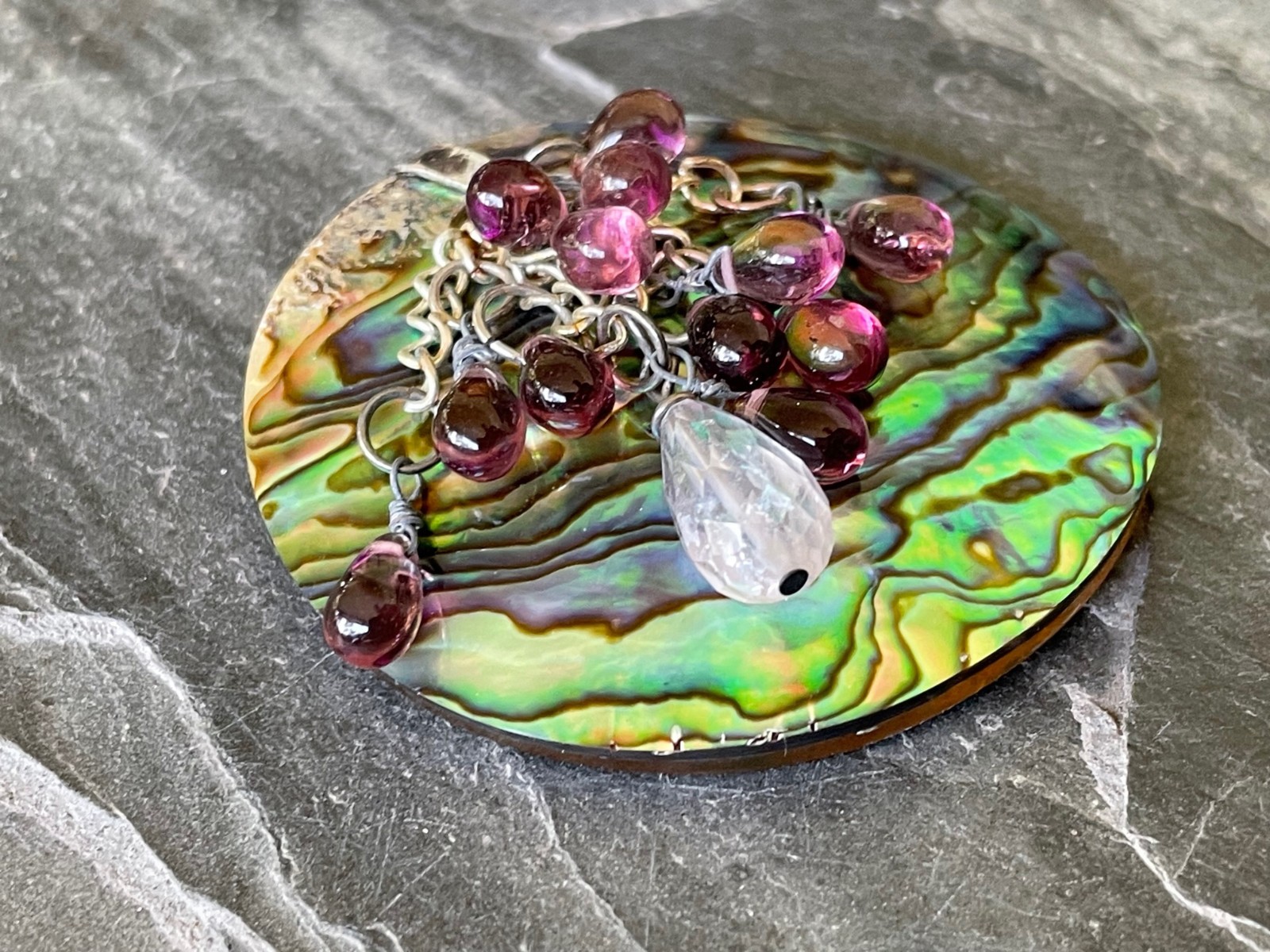 Vintage Abalone Shell Carved Pendant 925 Bail Fun Qwerky Colorful Estate Vtg