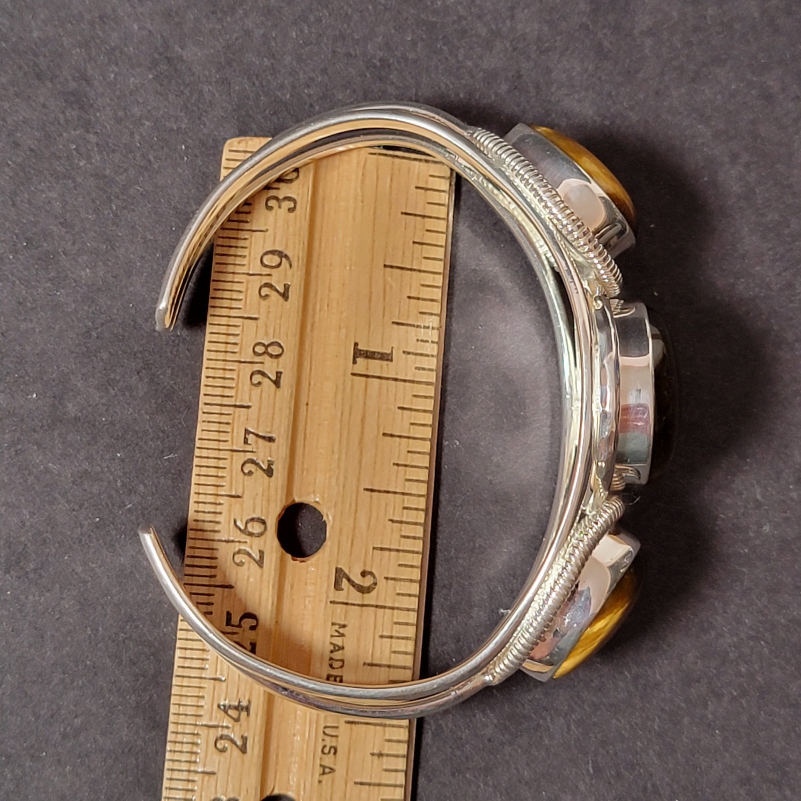 925 Silver Bracelet with 3 Tigers Eye Stones marked India 925 Nice Excellent Con