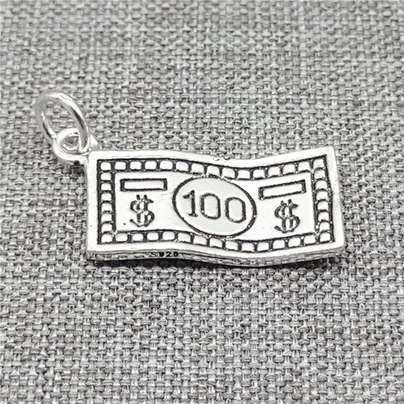 2pcs of 925 Sterling Silver One Hundred Dollar Bill Charms Pendants 2-Sided