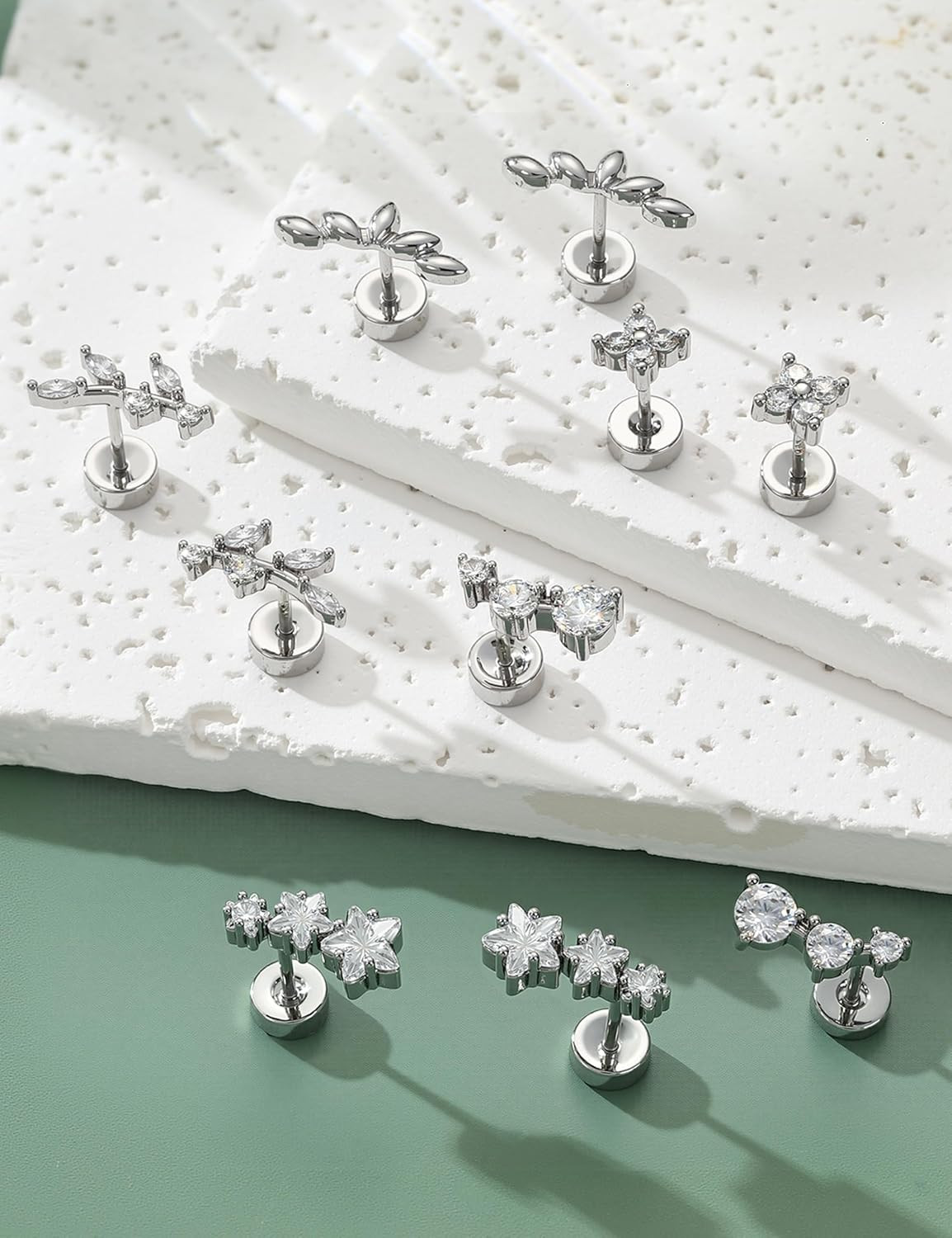925 Sterling Silver Post Cartilage Earrings Hypoallergenic Flat Back Stud Earrin