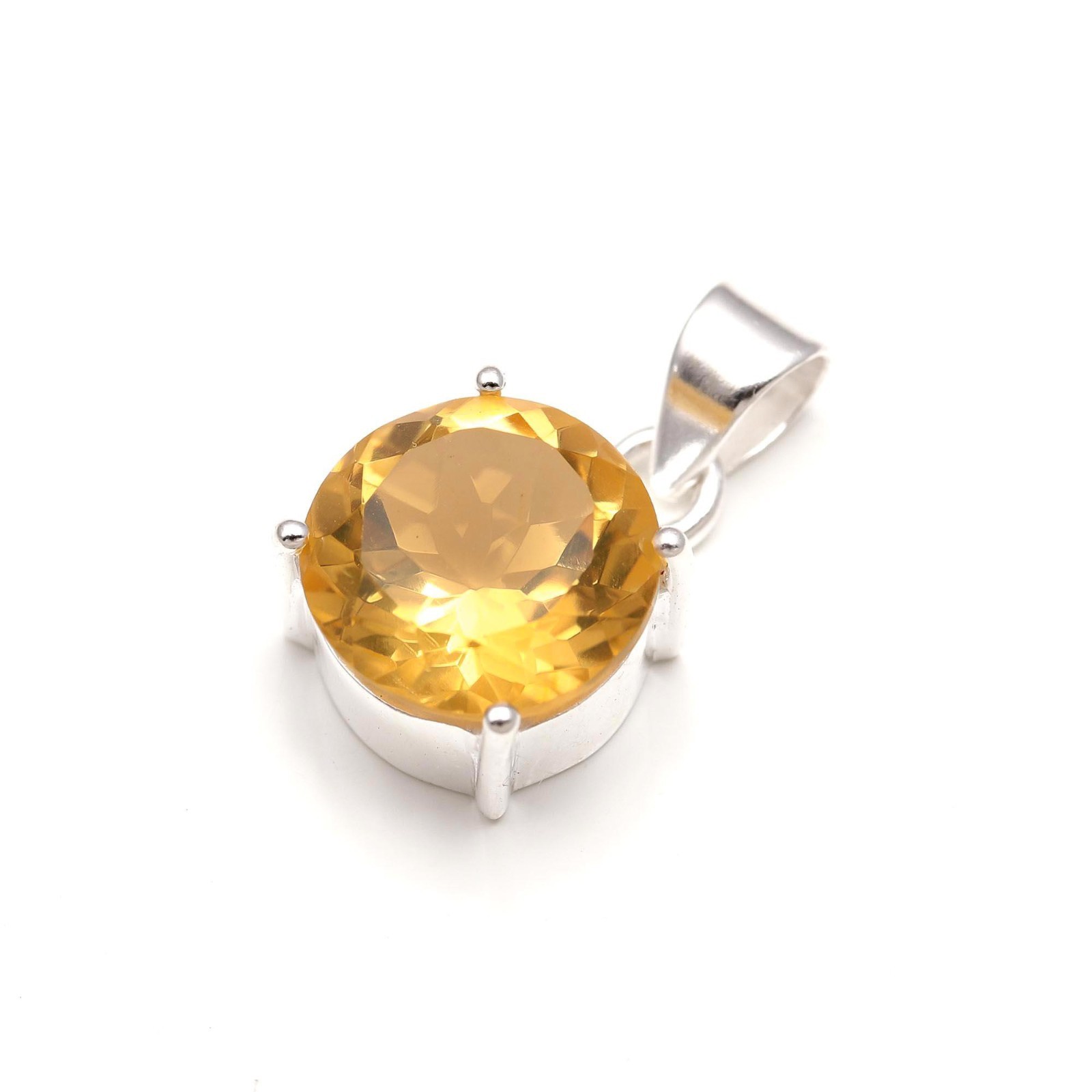 Natural Citrine Quartz Round Pendant 925Sterling Silver Handmade Jewelry For Her