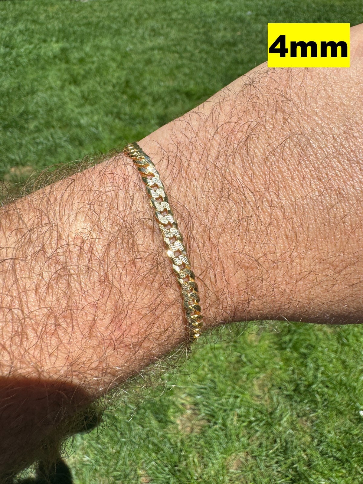 Real 14k Gold Plated Solid 925 Silver Diamond Cut Flat Cuban Bracelet 4-8mm