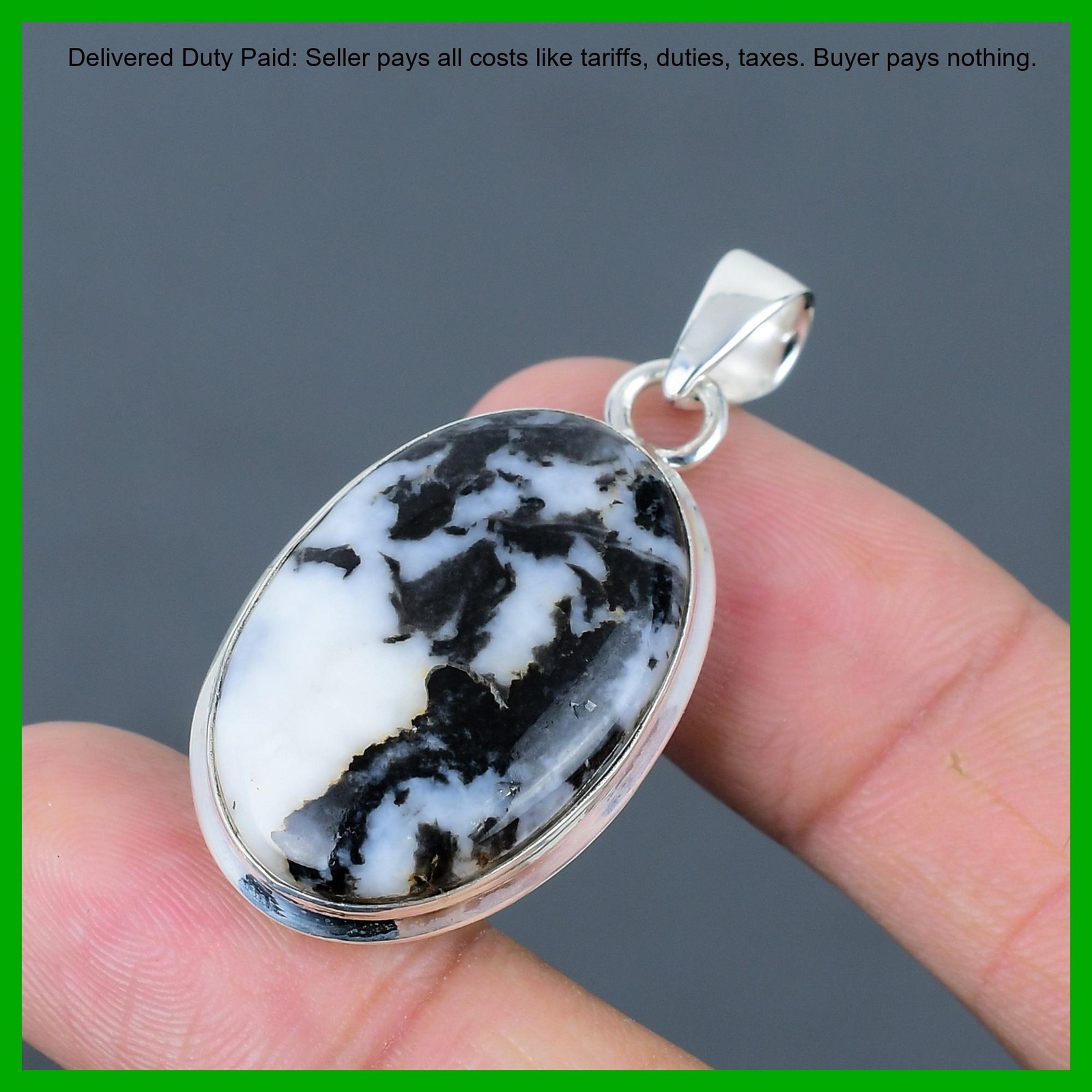 Oval White Buffalo Turquoise Stone Engagement Handmade Pendant Sterling Silver