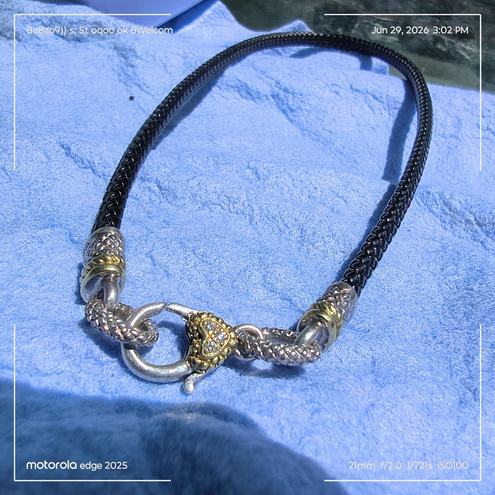 Hard To Find Judith Ripka 18k, 925, And 3 Diamond Heart Pendant Leather Choker