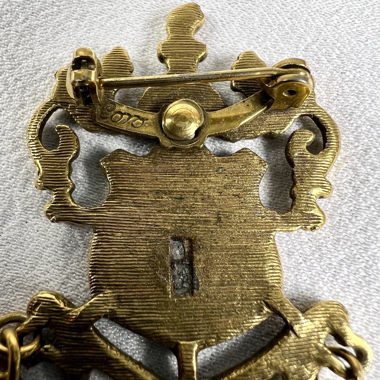 VTG Coro Chatelaine Brooch Gold Fleur de Lis Shield Eagle Royal Lion Heart Crown