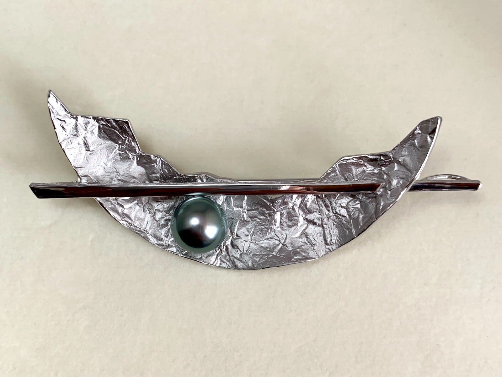 Big 9.7mm round Peacock Tahitian pearl brooch/Pendant Sterling Silver , 3×7.5cm