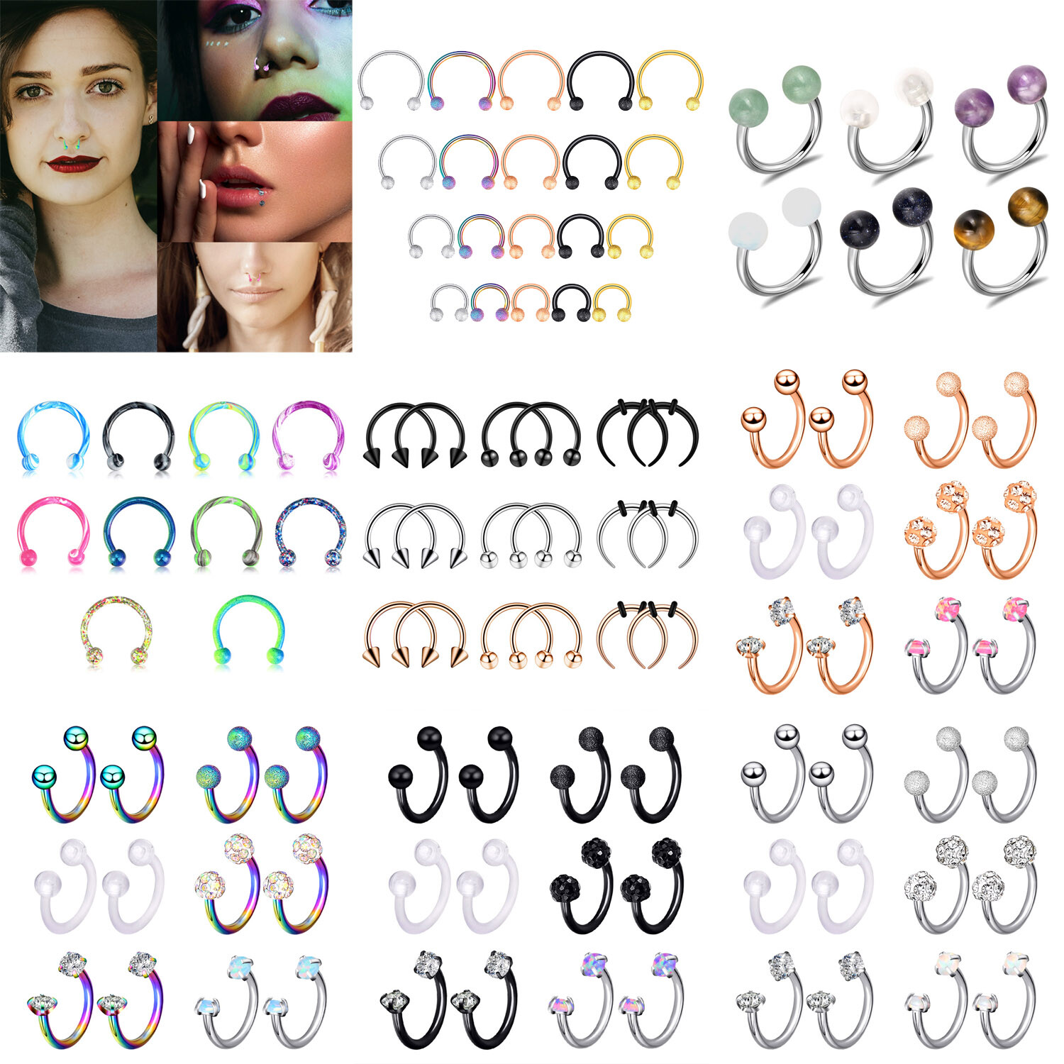 16G 14G Nose Septum Ring Surgical Steel Horseshoe Hoop Lip Eyebrow Helix Earring