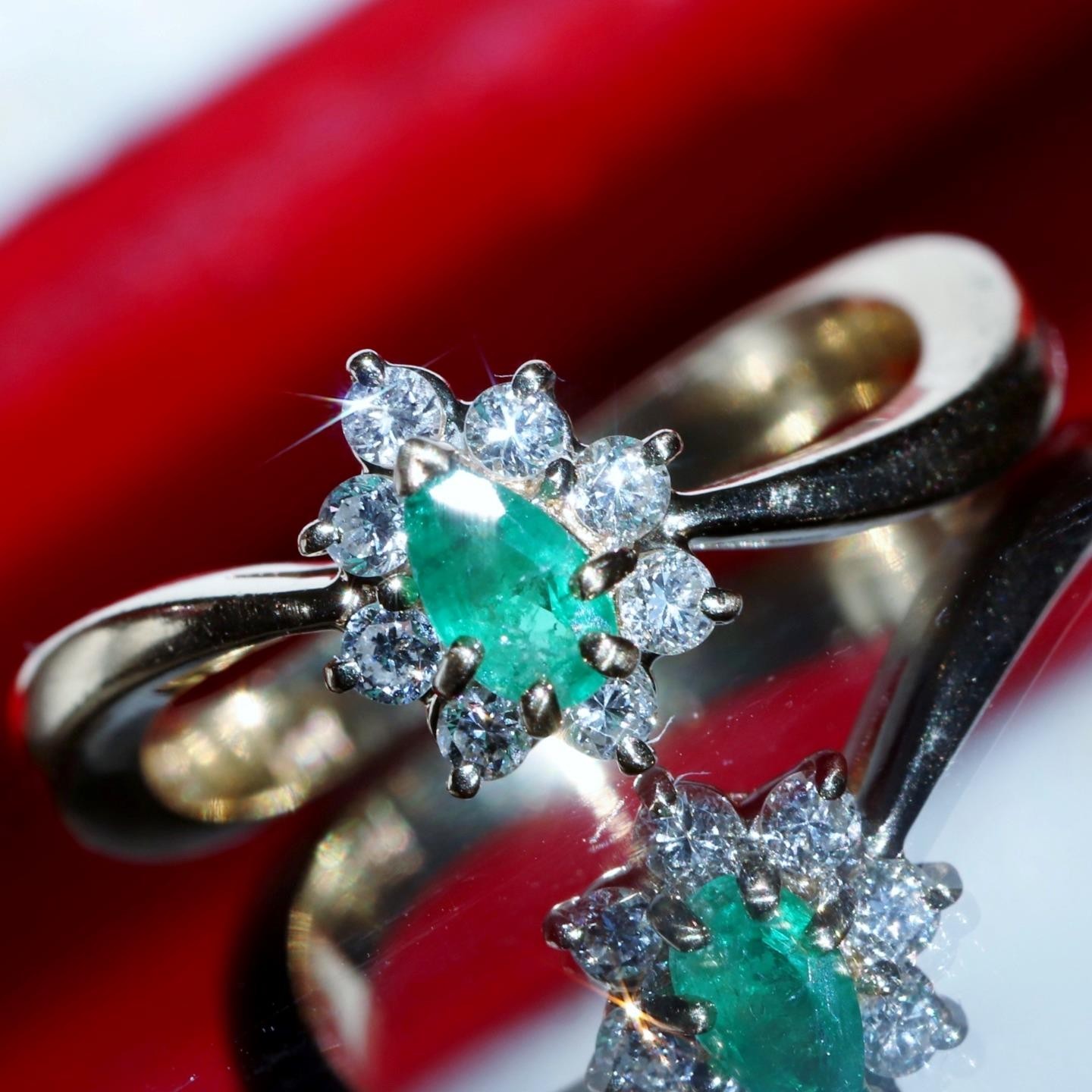 14k yellow gold 0.27ct natural diamond sz 4.5 ring emerald vintage treated 2.99g