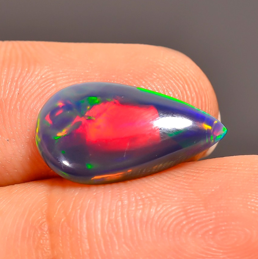Natural Black Ethiopian Opal Pear Shape Cabochon Loose Gemstone 3.19 Ct 17X9X4mm