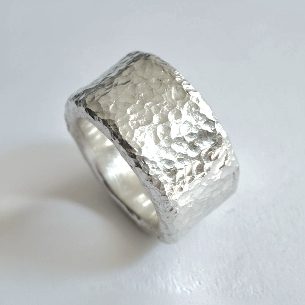 Hammered CUSTOM Organic Solid 999 Silver Ring 31g 1Oz Width 13.5mm Thick 3.5mm