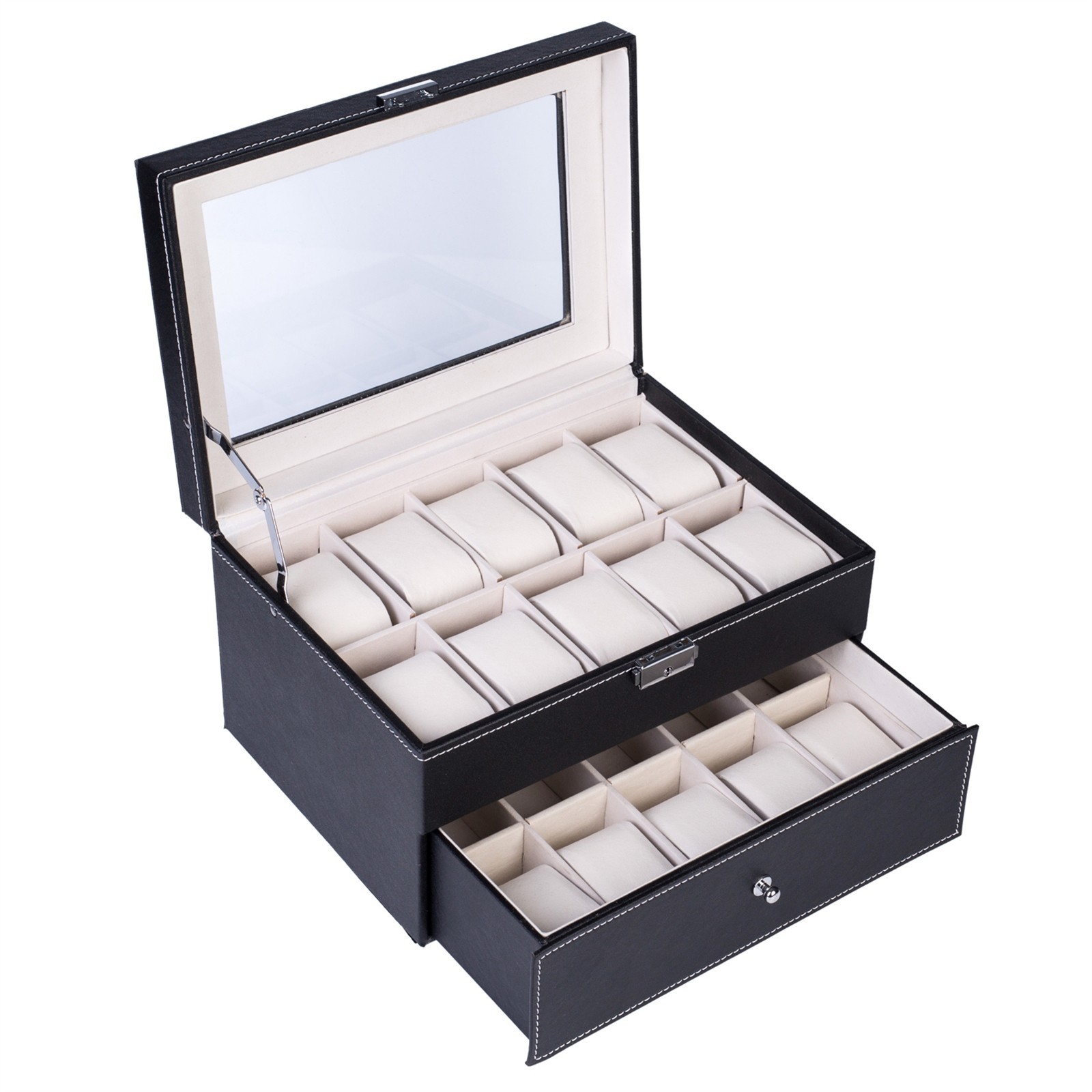 “US Stock 20 Compartments Dual Layers Elegant Wooden Watch Collection Box “