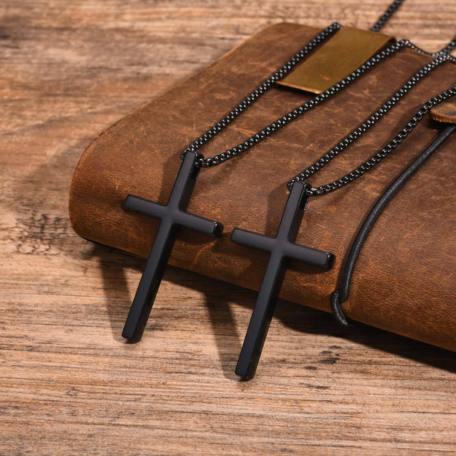 Cross Necklace for Men Women,Plain Cross Pendant Collar with Box Chain Gift