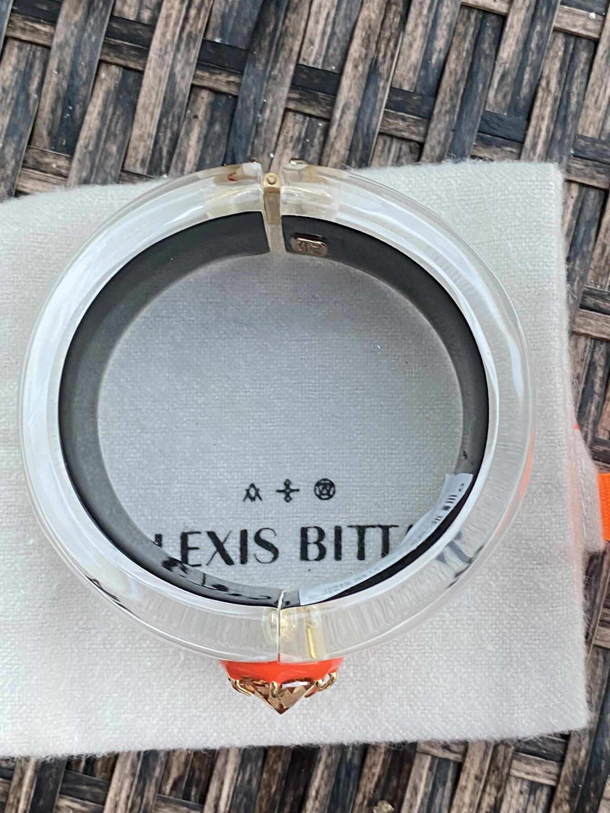 100% Authentic Alexis Bittar Wide Polished Silver Lucite, Stone enamel Bracelet