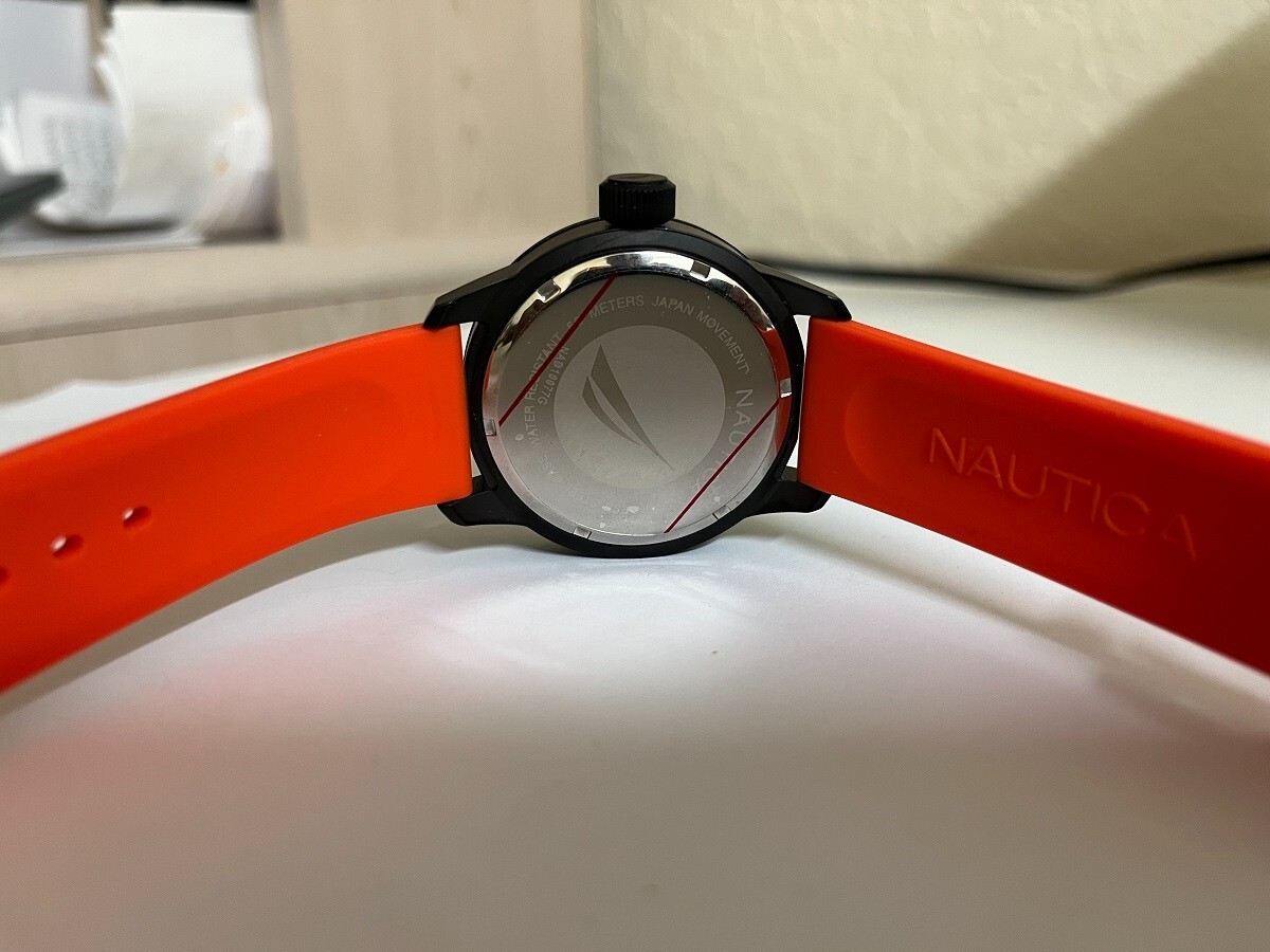 Nautica NAD10077G NSR 100 Flag Watch Silicone Orange Logo Band