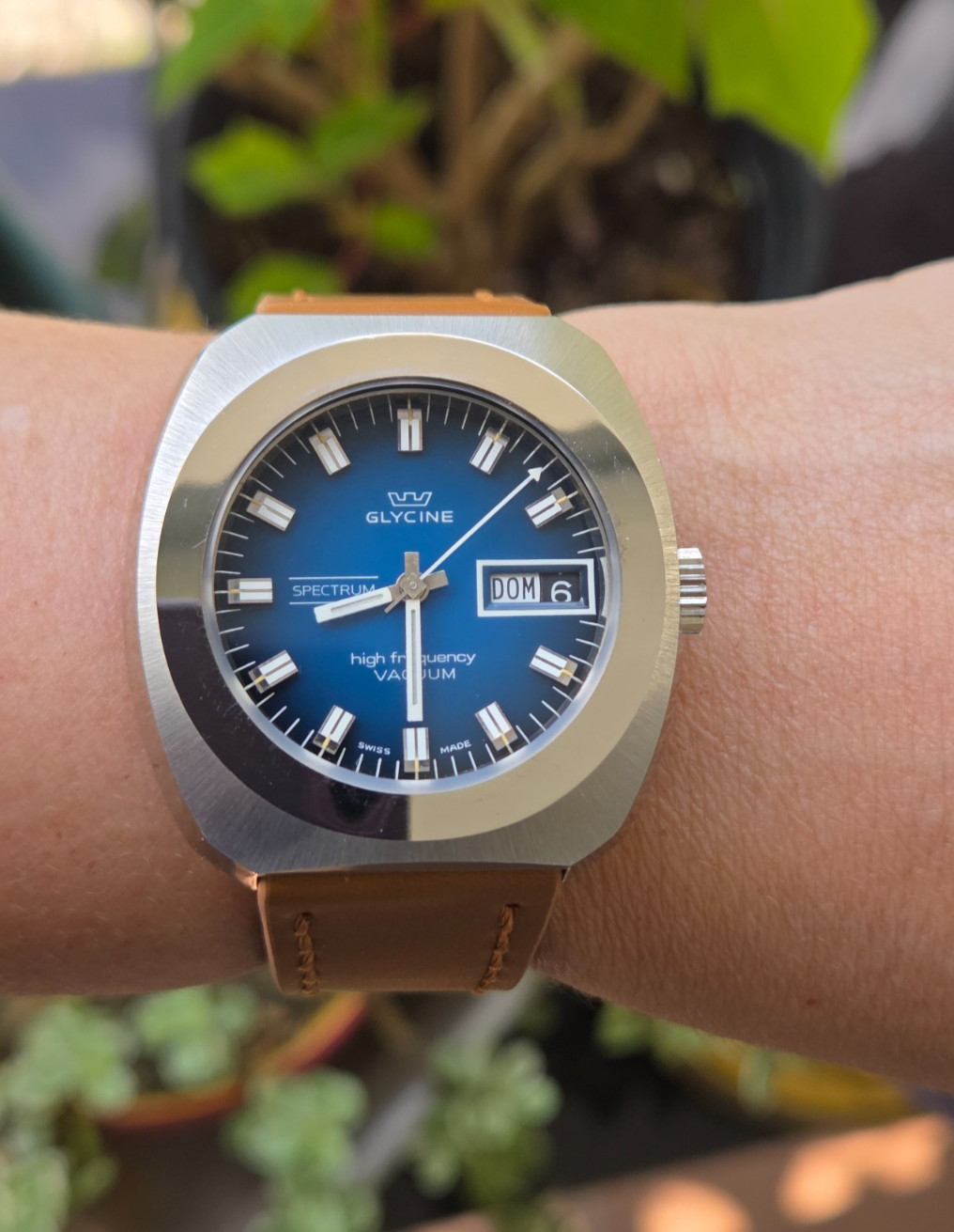 Glycine Automatic Watch Vintage Mens High Frecuency Spectrum Vacuum Blue Dial
