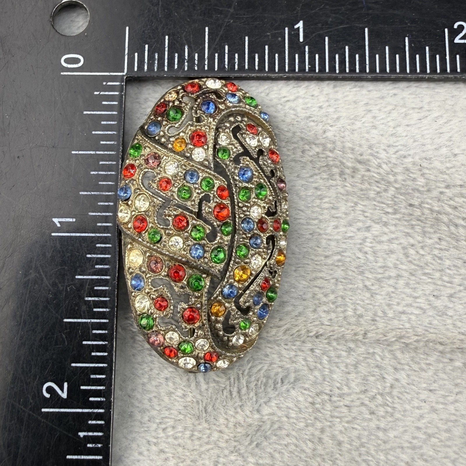 Vintage Art Deco Rhinestone Brooch Silver Tone