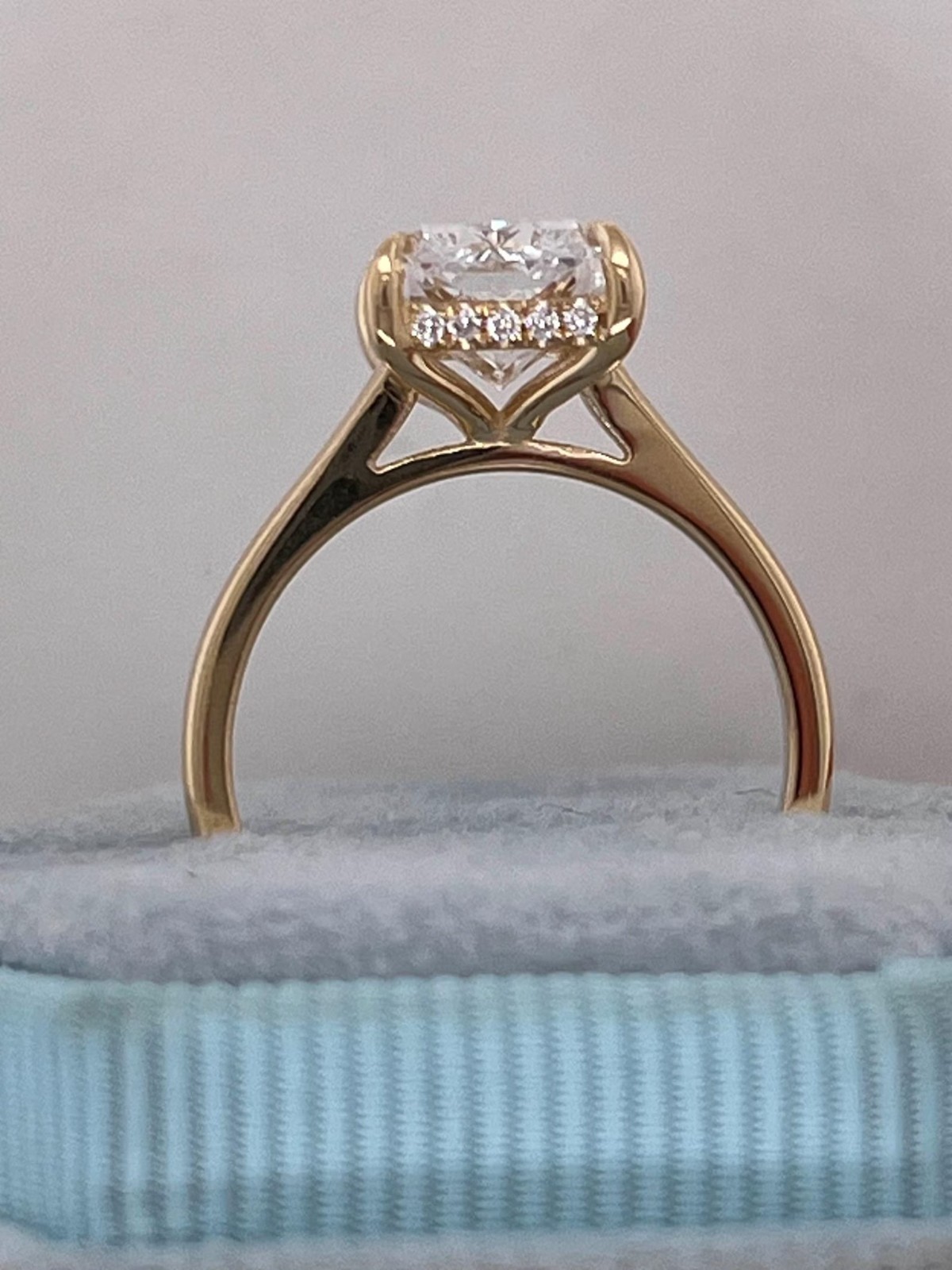 5.15Ct Radiant Cut Lab Grown Diamond Hidden Halo Engagement Ring 14K Yellow Gold