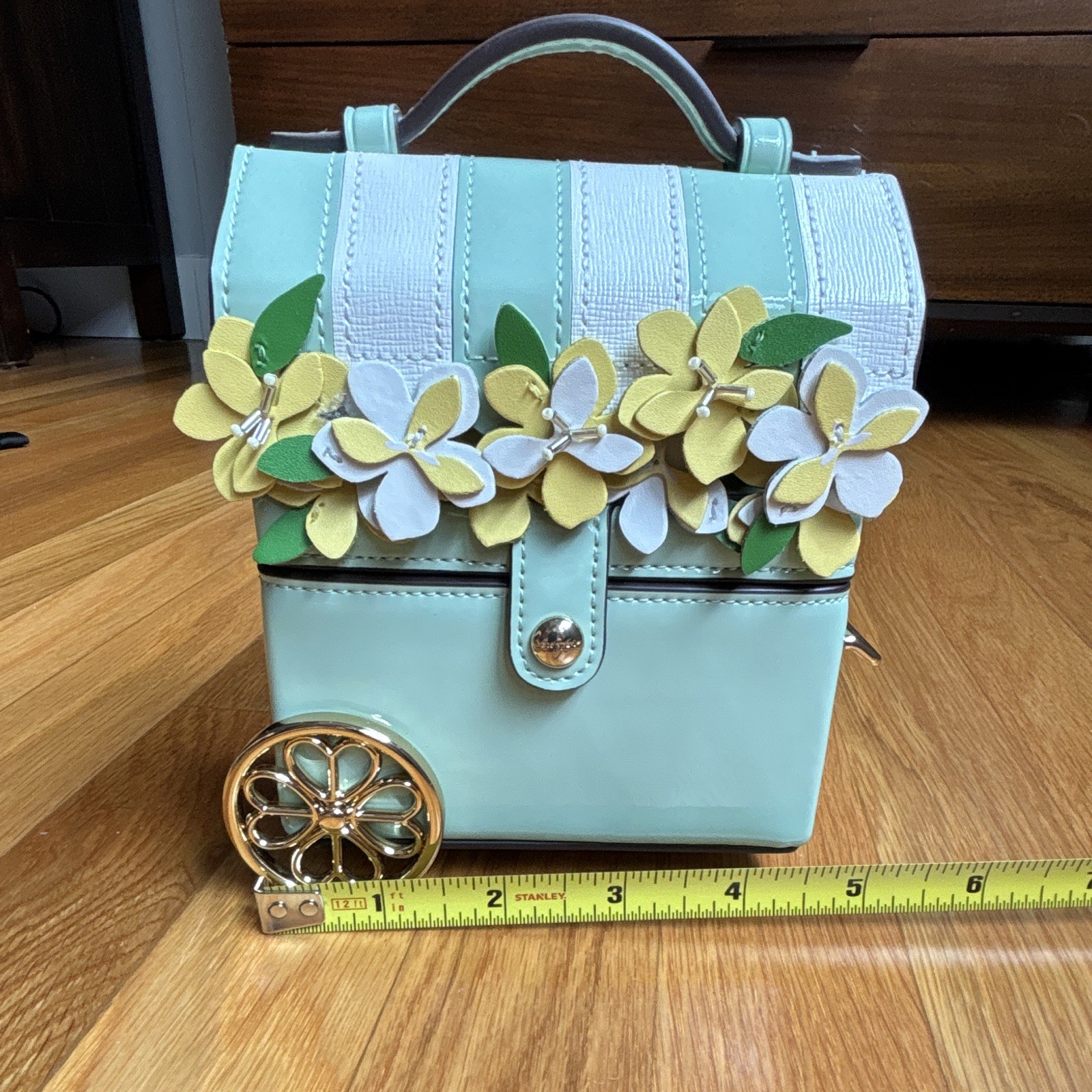 Kate Spade Floral Novelty Jewelry Box, Faux Leather Lined, Green White Yellow