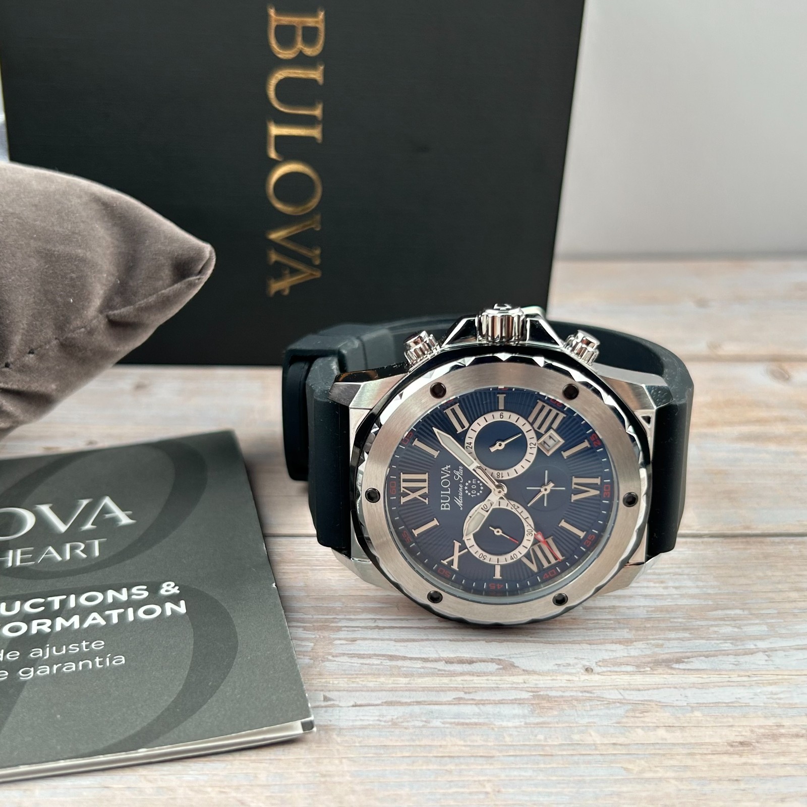 Bulova Marine Star A 98B258 Blue Dial Black Silicone Strap Men’s Quartz Watch