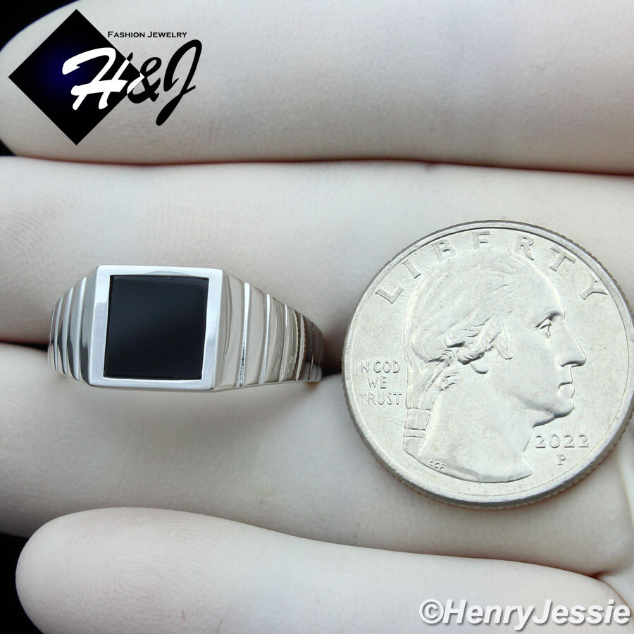 MEN 925 STERLING SILVER SQUARE BLACK ONYX PLAIN SILVER RING*SR183