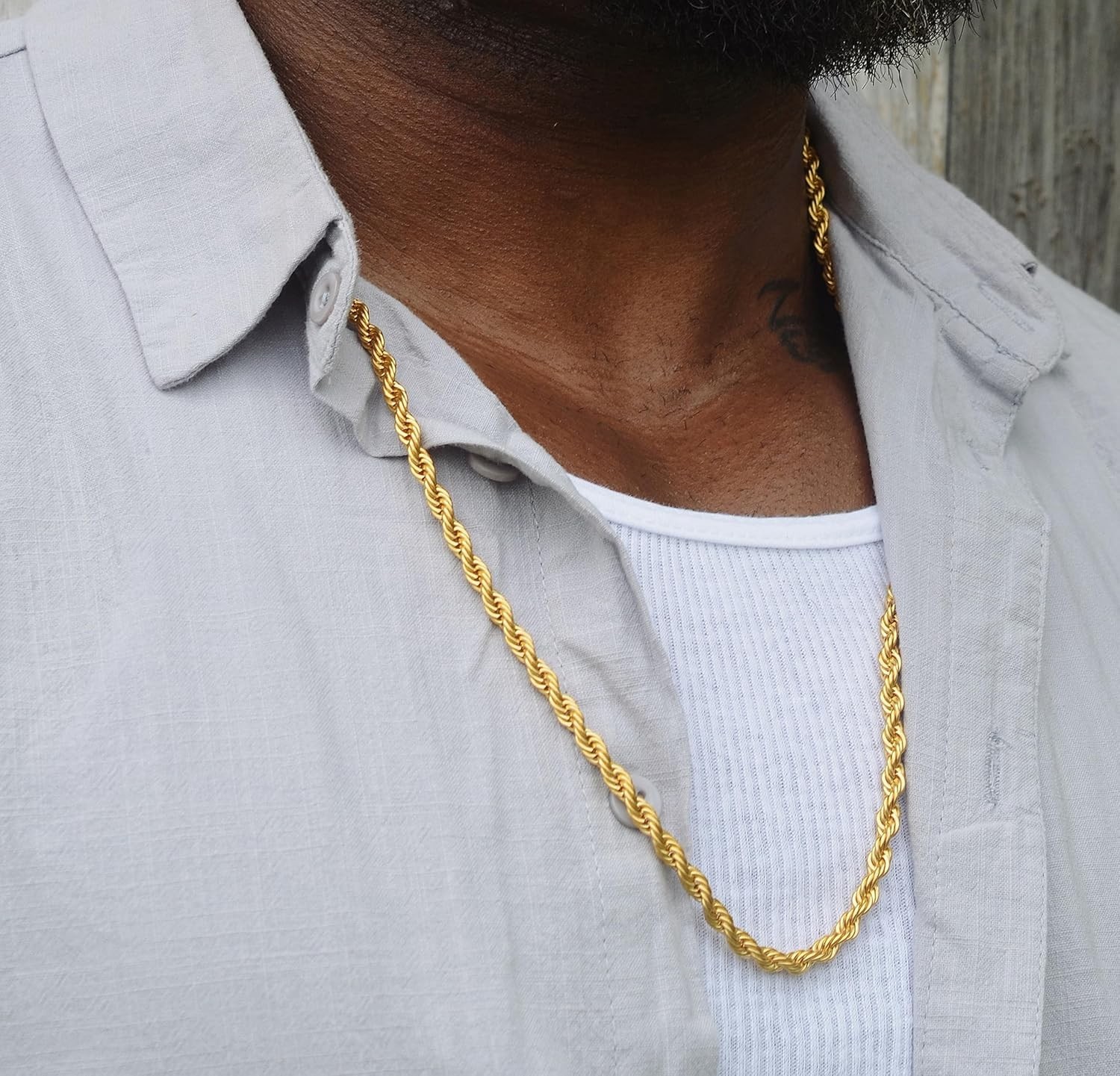 18K Gold Plated Rope Chain Necklace 1.5mm 2.5mm 5mm Stainless Steel