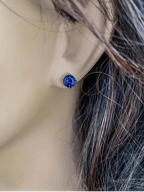 2Ct Round Lab Created Blue Sapphire Stud Earrings Womens 14K White Gold Plated