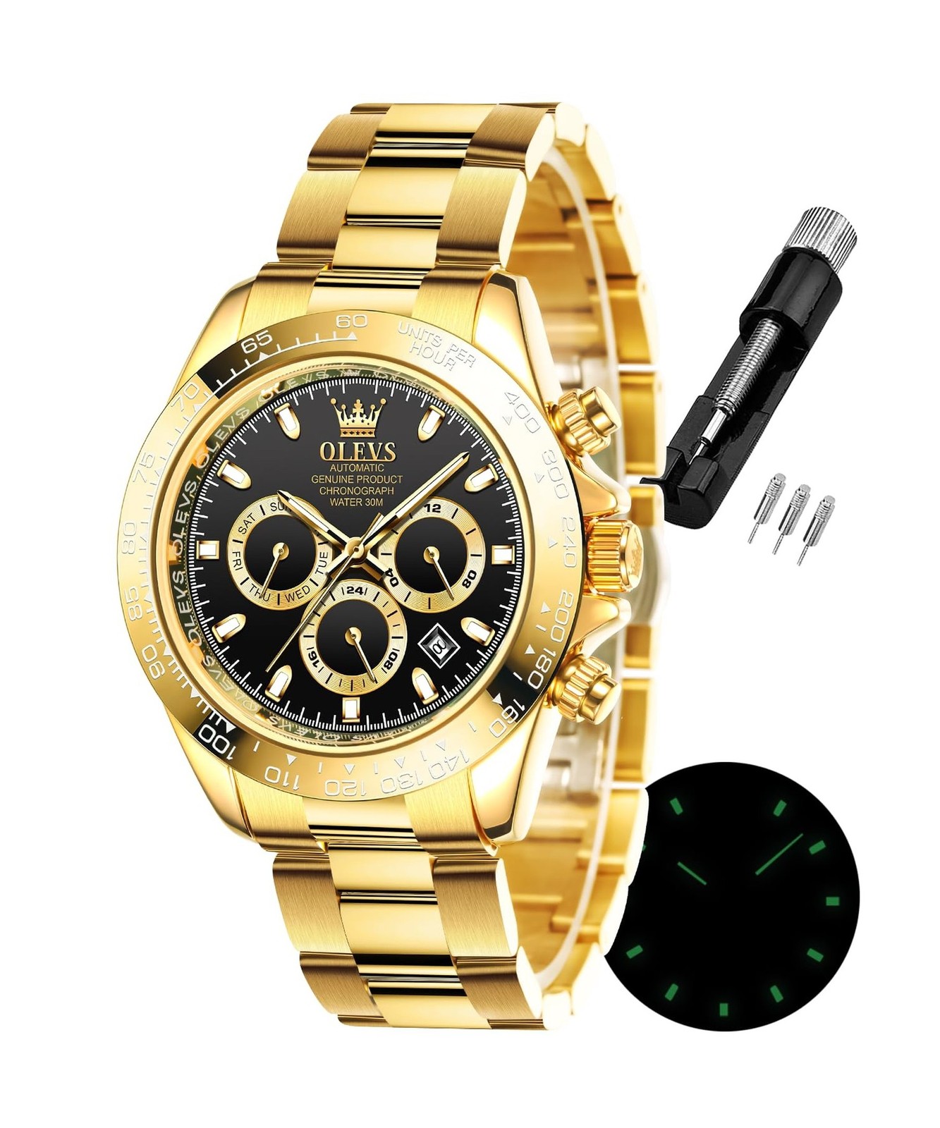 OLEVS Gold Watches for Men Automatic Self Winding Luxury Waterproof Watch Cal…