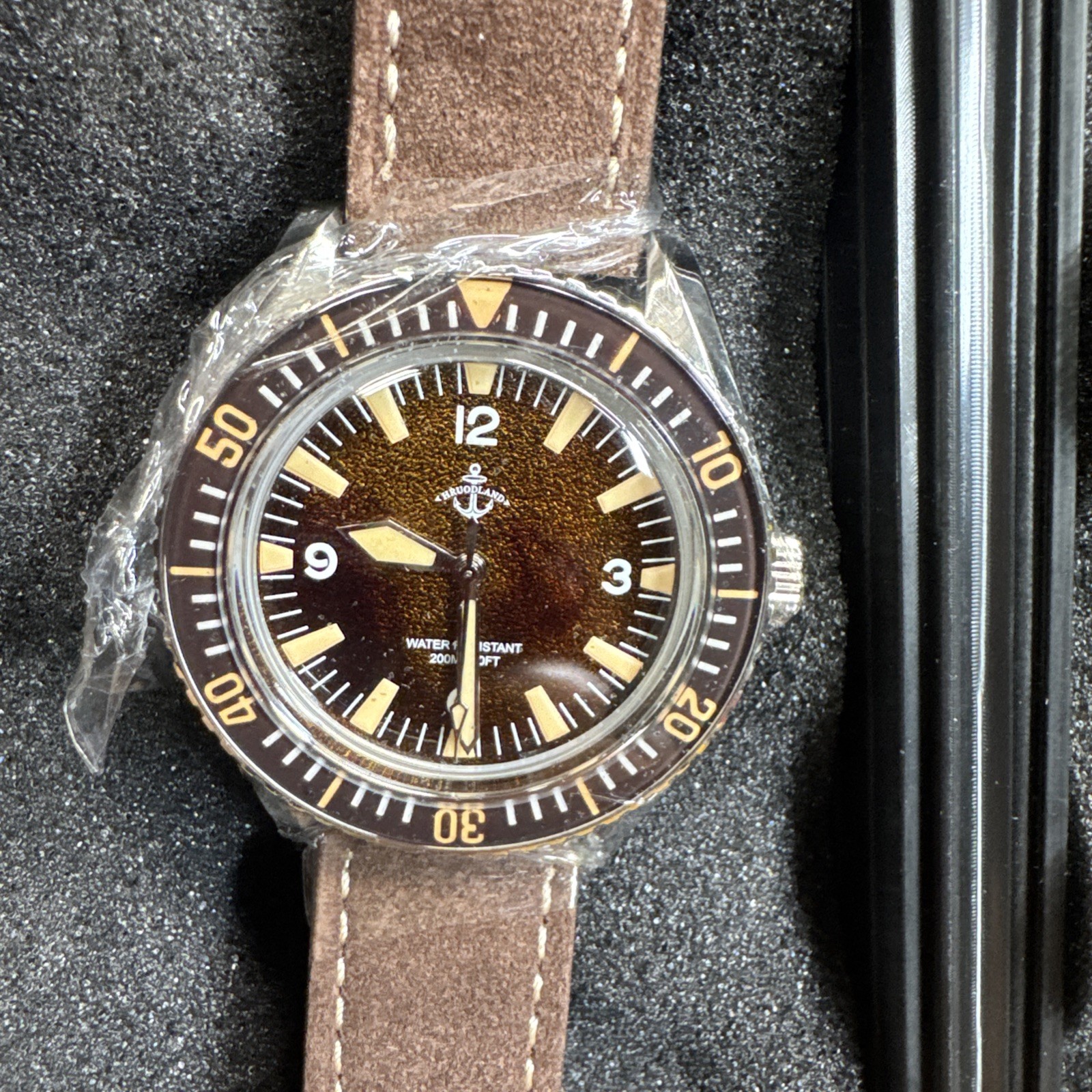 Heimdallr Men’s Diver Watch Brown Dial 200M Leather Strap New