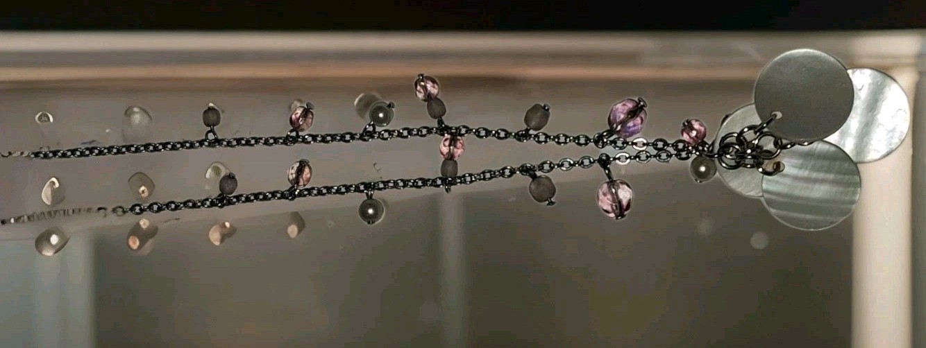 Cookie Lee Mother of Pearl Shell Necklace Pink Crystal Bead Short Statement 18″