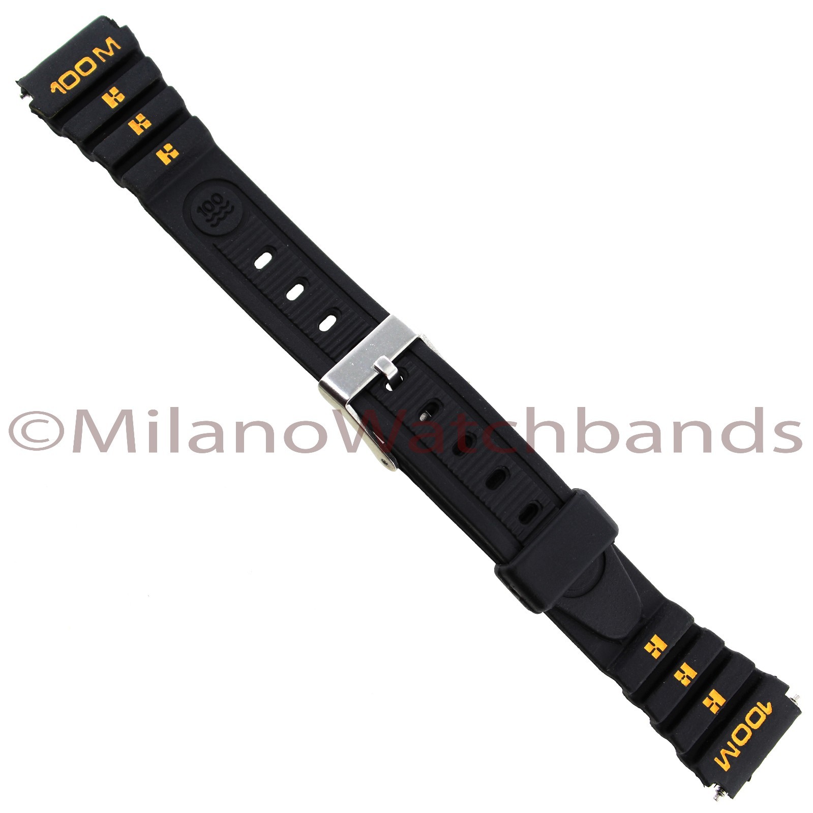 14mm Gilden Black Rubber With Orange Logo 100M Water Resistant Ladies Watch Band