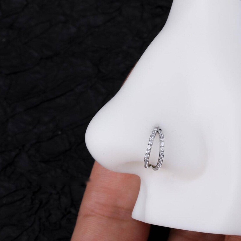 17G Double Line CZ Cartilage Hoop Nose Rings Helix Daith Conch Piercing Earrings