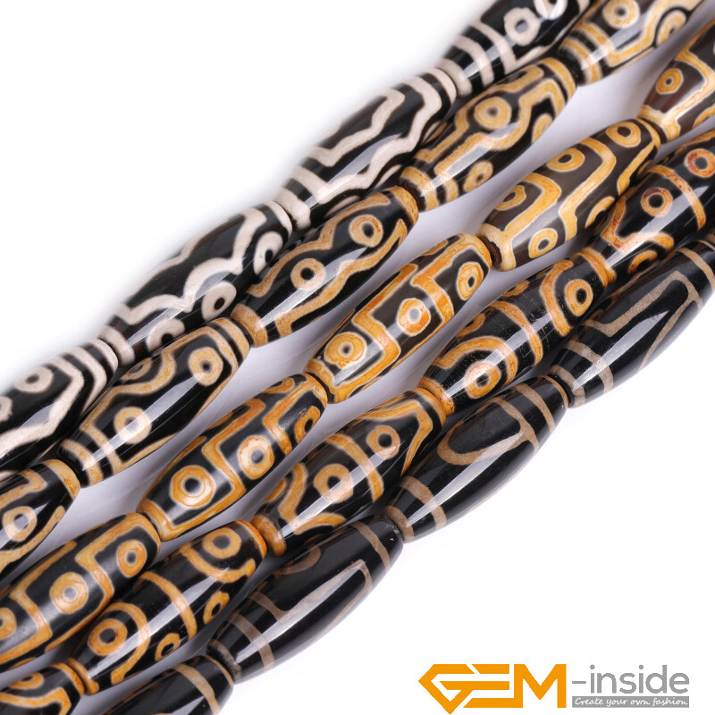 10x30mm Natural Dzi Buddha Tibetan Agate Olivary Rice Jewellery Making Beads 15″