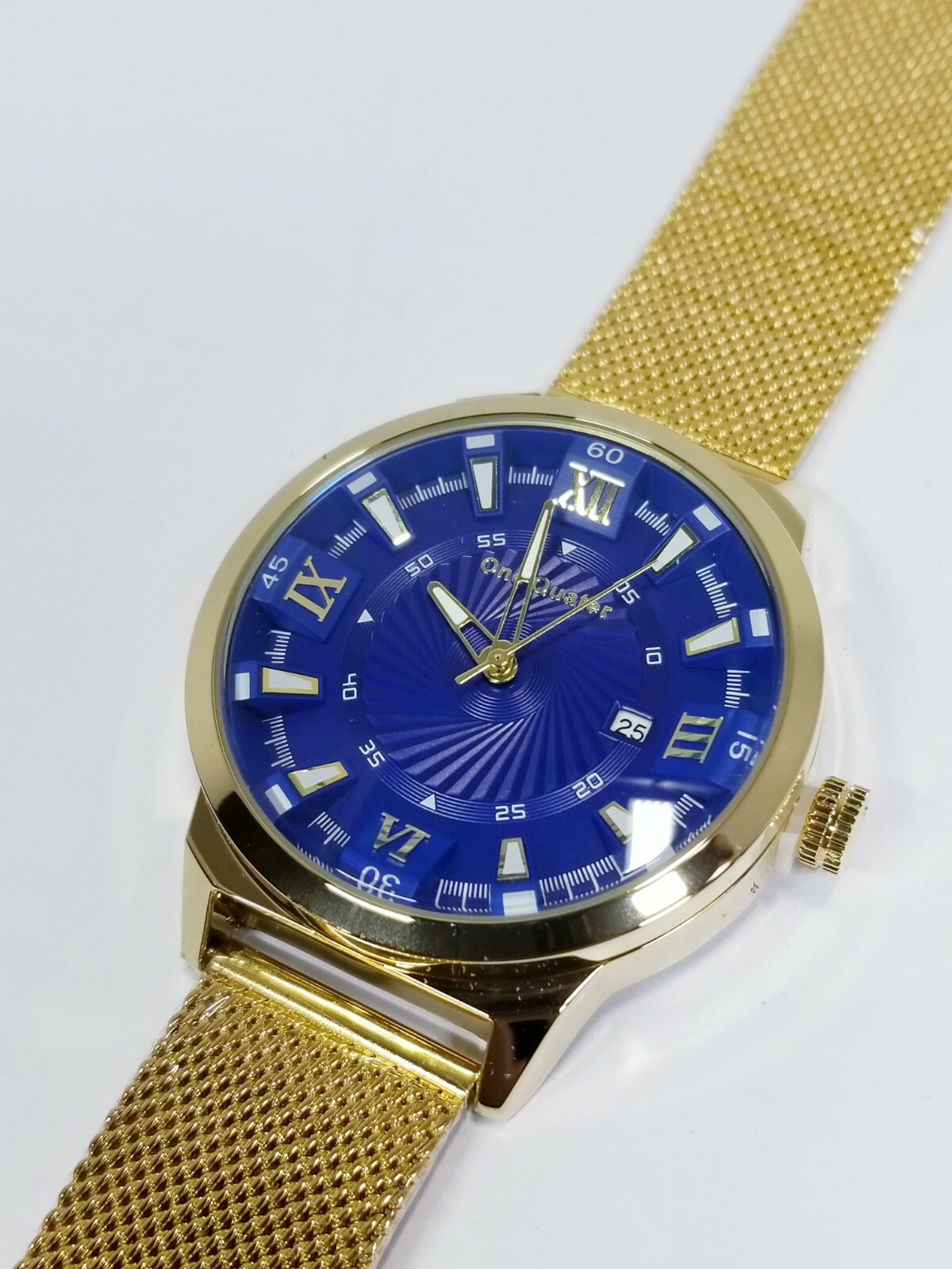 ONE QUARTER 45mm Stainless Steel Quartz 30m Water Resistant Blue/Gold Watch