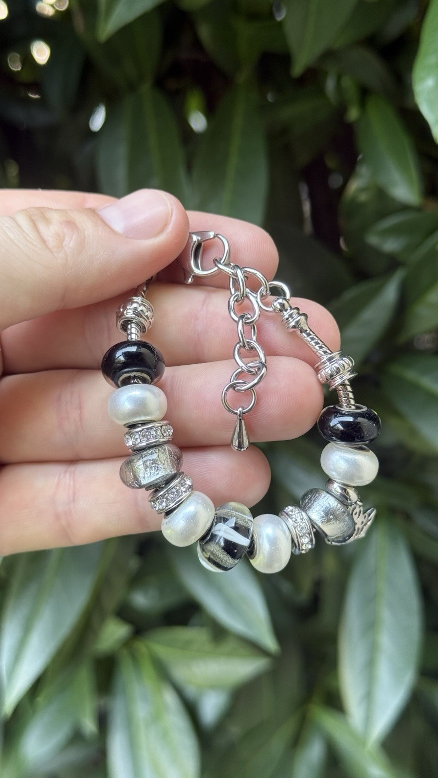 Bella Perlina Charm Bead Bracelet Silver Tone Glass Pearl Crystal w/ Gift Box