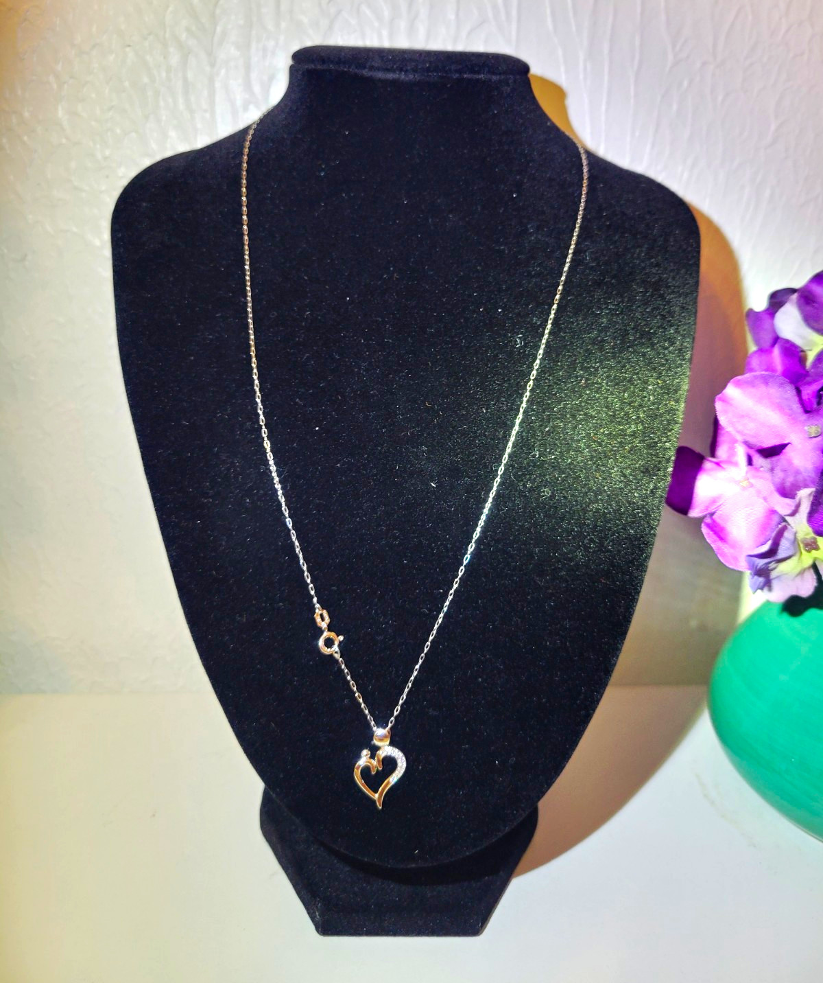 925 Silver Stamped Cable Chain With Silver Plated Heart Pendant Necklace.