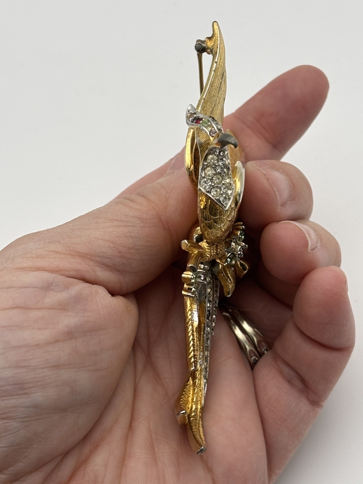 Vintage As-is Marcel Boucher Bird of Paradise Brooch Pin Gold Plated Rhinestones