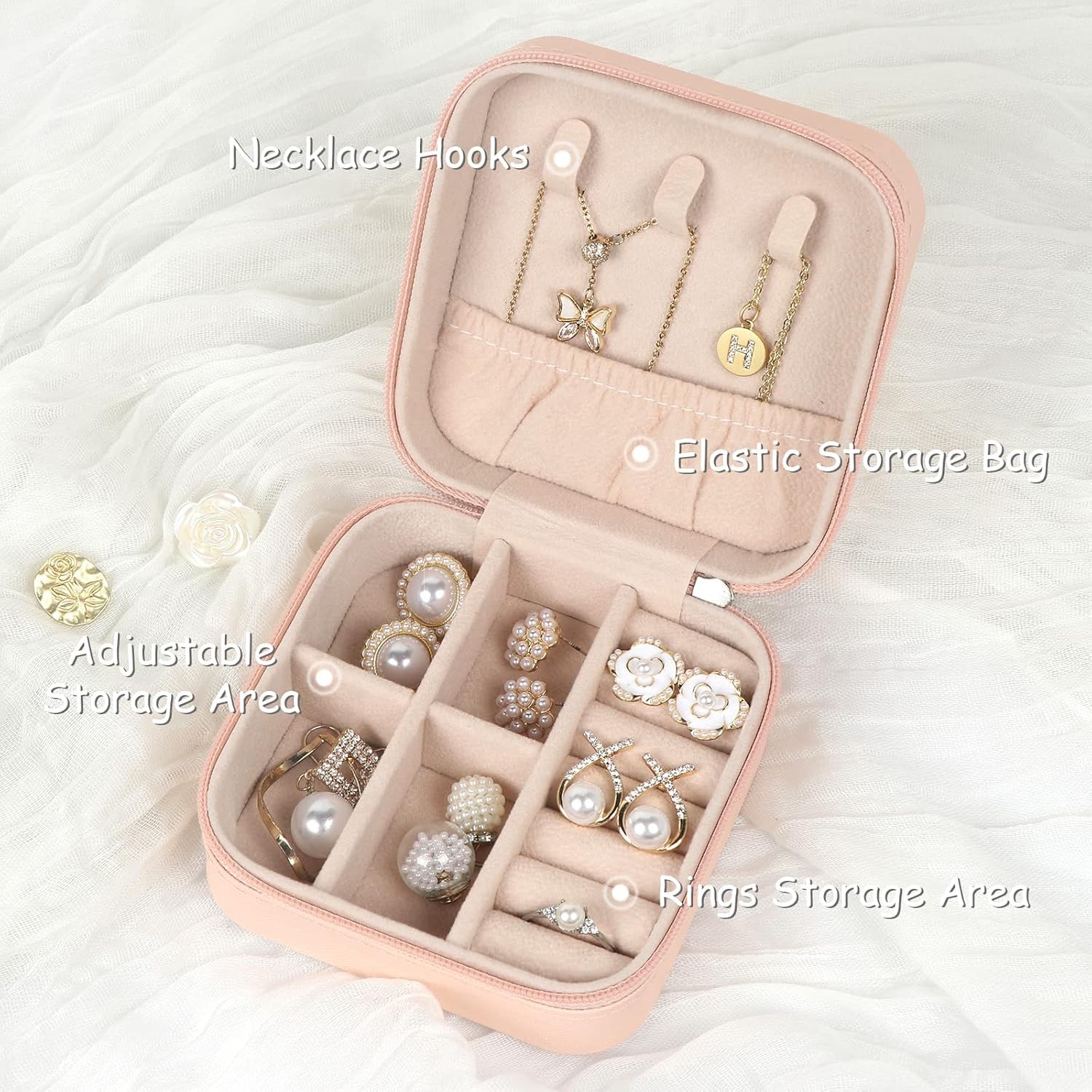 Mini Travel Jewelry Case PU Leather Organizer Box Womens Day Gift for Girls