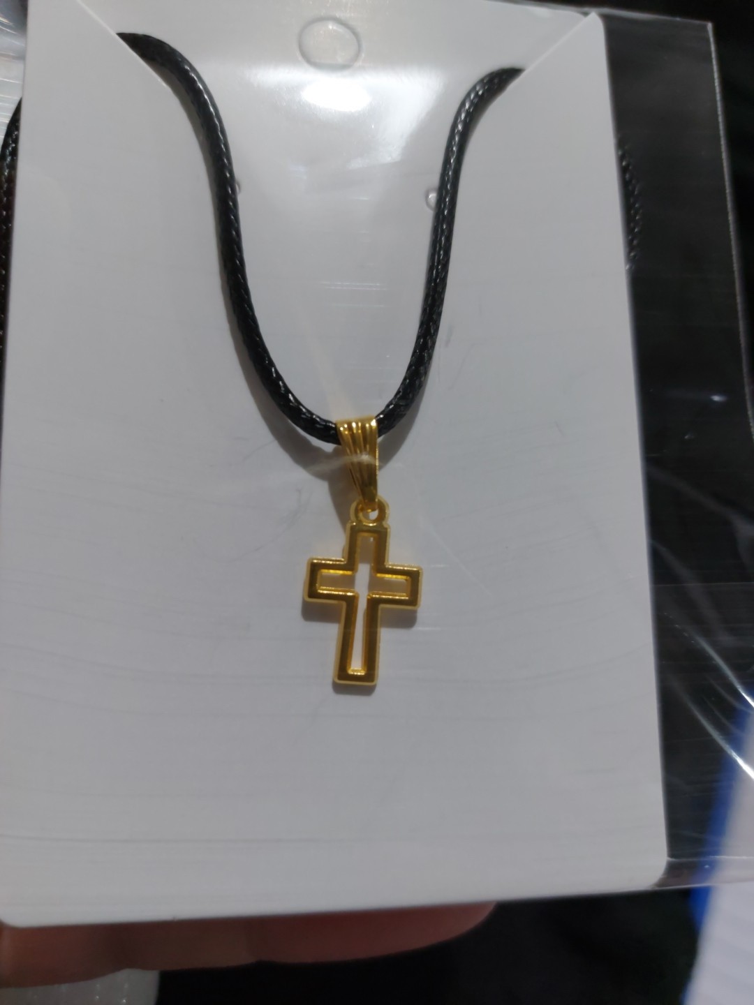 Black Cord Gold Colour Cross Pendant Necklace (G21) New