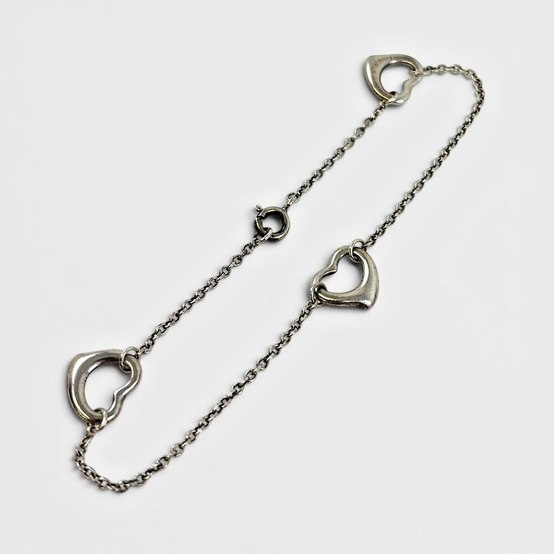 Tiffany & Co Elsa Peretti Triple Open Heart Sterling Silver Bracelet 7.75″