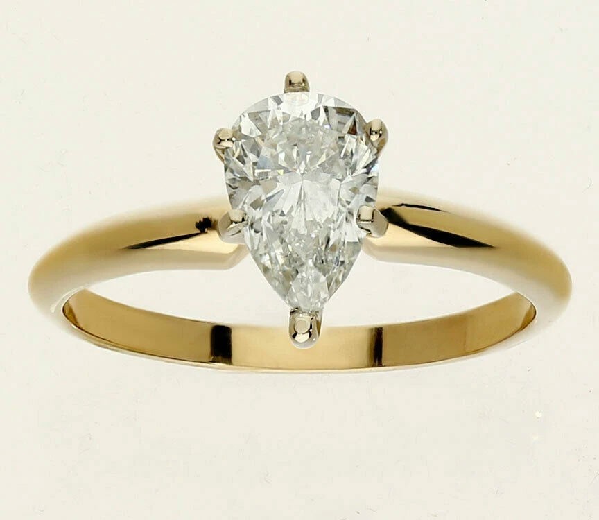 New Natural Pear Diamond Solitaire Engagement Ring 1.06CT 14K YG Size 6