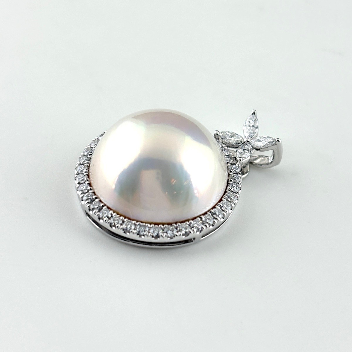 Remade Mabe Pearl Pendant Head Platinum melee diamond Pearl Pendant Head Pt9…