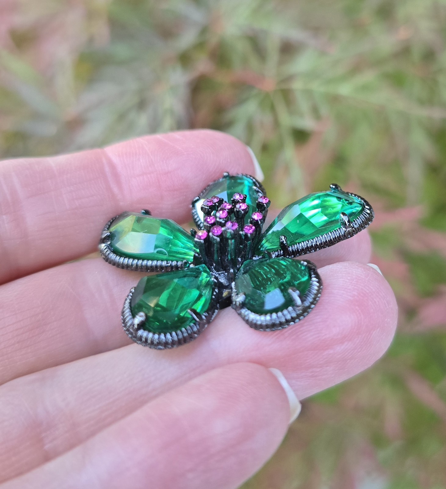 Teal Green Cosmos Flower MAGNETIC brooch, Equestrian magnetic lapel pin.