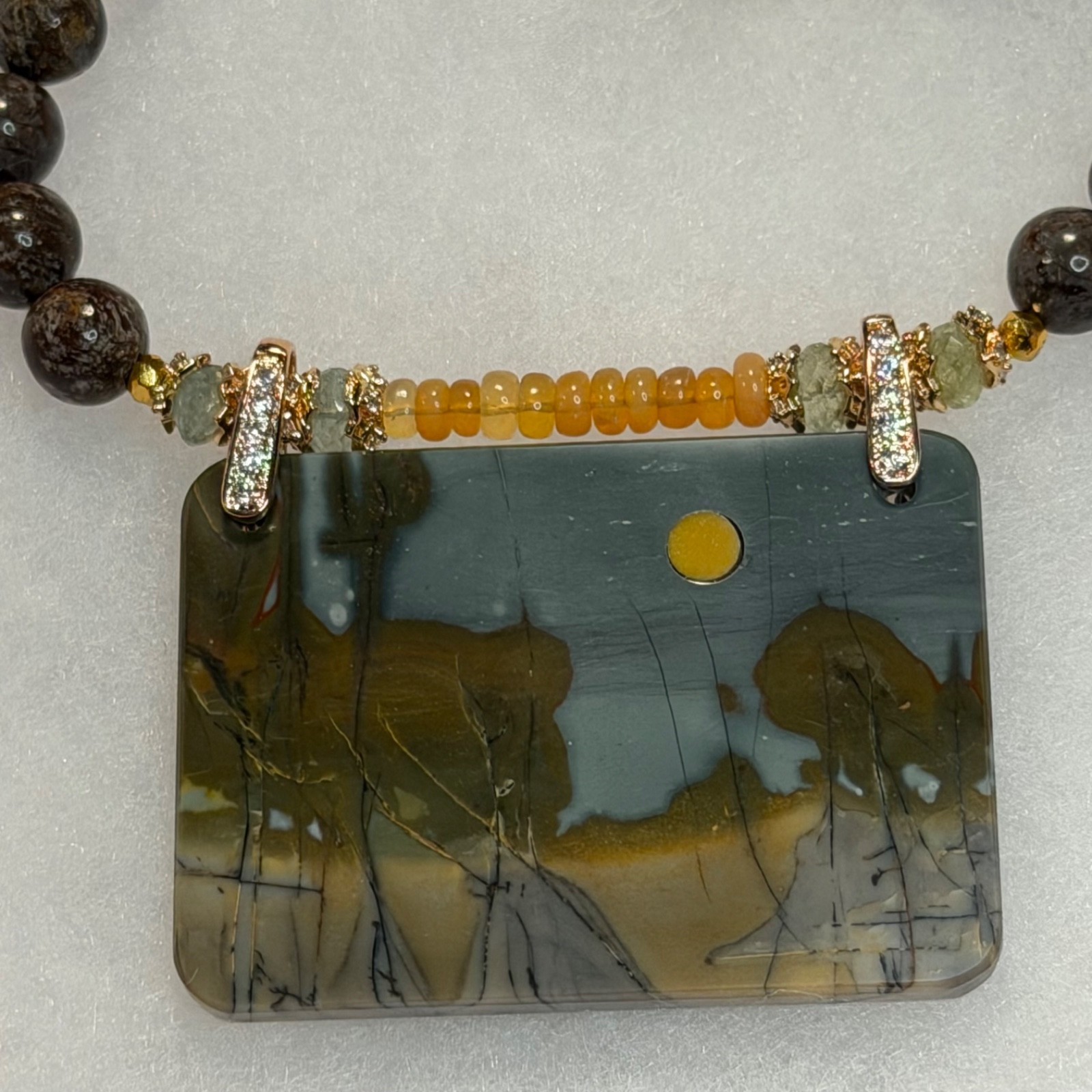 CHERRY CREEK JASPER PENDANT MOOKAITE MOON NECKLACE 18 K GF EARRINGS