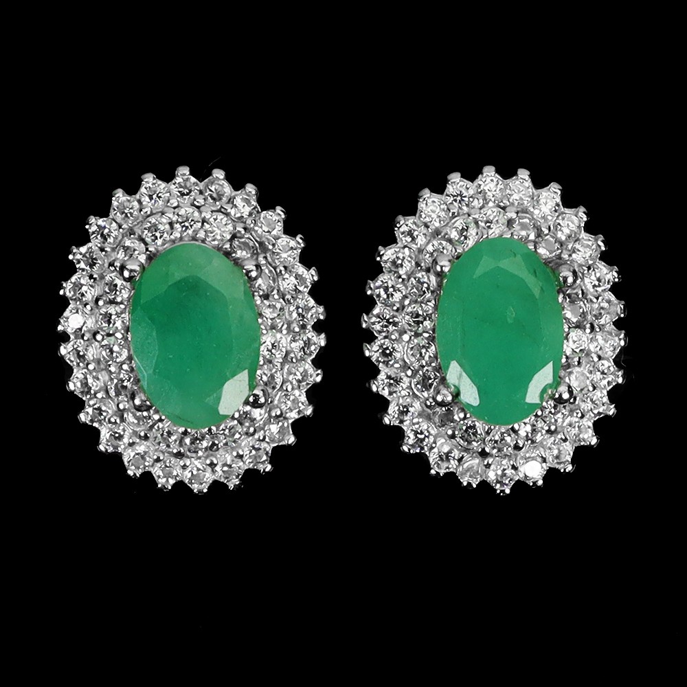 925 Sterling Silver Earrings Oval Emerald 6x4mm Natural Gemstone Jewelry