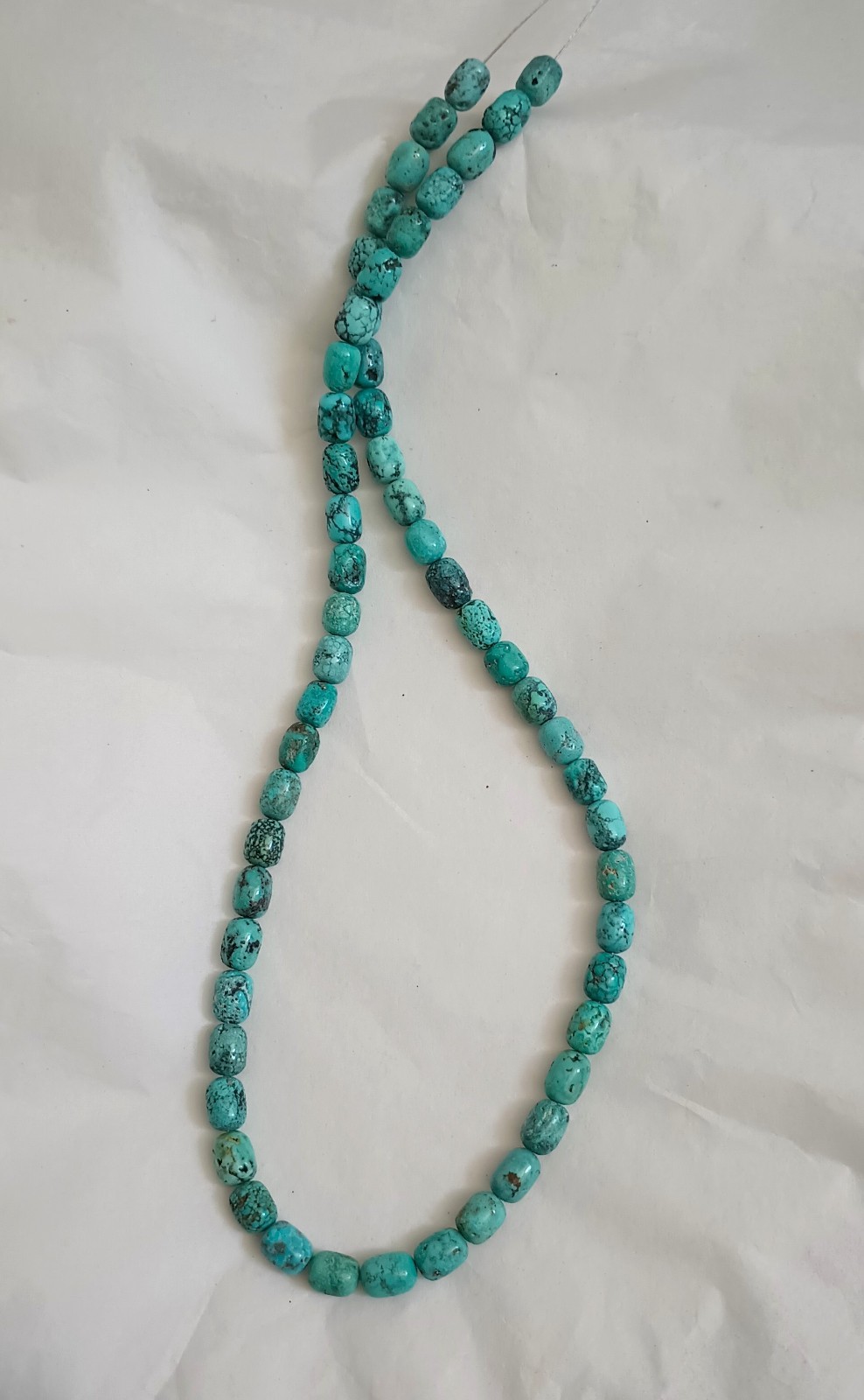 OLD STOCK HI-GRADE HUBEI TURQUOISE 5.8-6 x 7-8.5MM BARREL BEADS – 17.75″ – 3276E