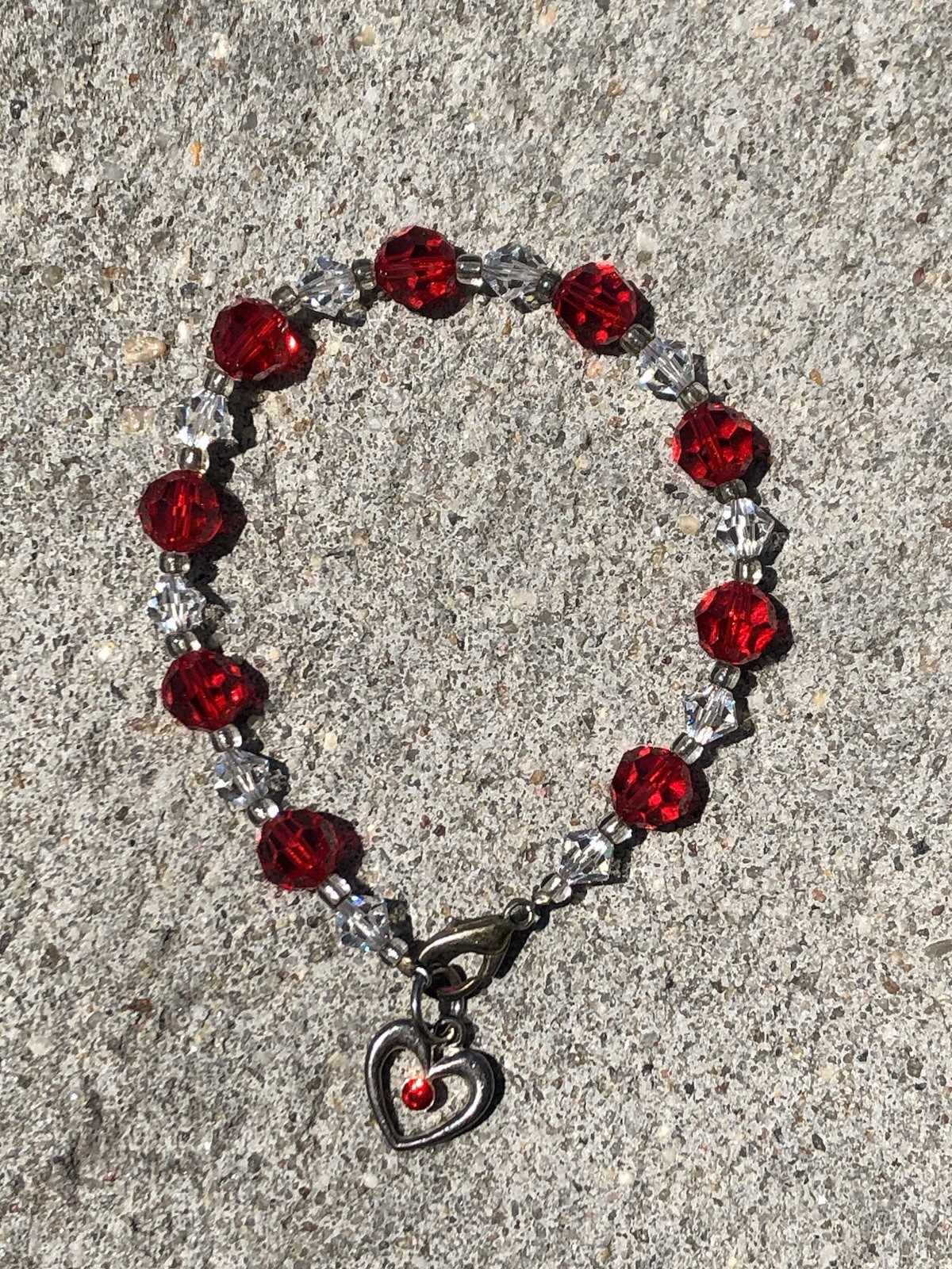 Red Crystal Bracelet, Metal Cord, Quite Shining