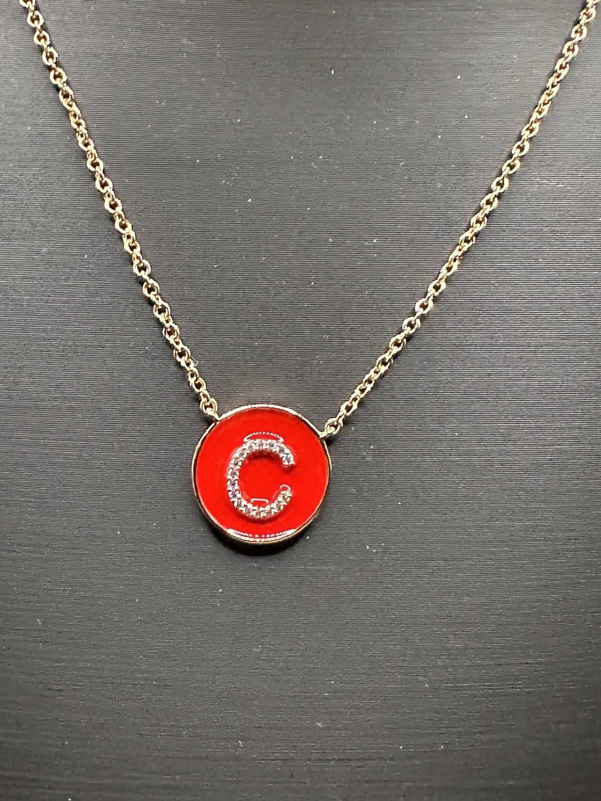 18k Rose Gold Filled 16”-18” Red Enamel “C”