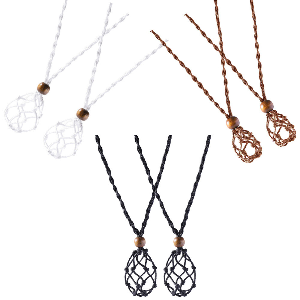 6PCS Cord Stone Necklace Holders Woven Stone Holder Crystal Necklace Holders